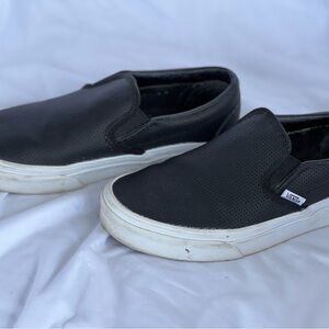 Vans Perforated Leather Black Slip-On Shoes Size 6